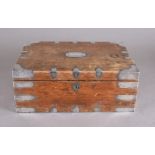 An oak and silver bound jewellery box with silver twin handles, hinged cover, lift out tray, 37 cm