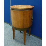 A 19th Century brass bound cylindrical mahogany wine cooler, copper lined, later top, tapered