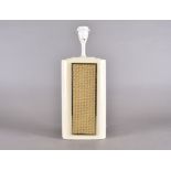 An Art Deco ivory ceramic table lamp, flattened form, graduated shoulders, wicker side panels with