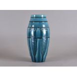 A 20th Century Japanese ovoid stoneware vase, moulded decoration and turquoise glaze, 39 cm high