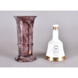 A 1930s Davidson purple cloud column vase, 25.4 cm high. Together with a Bells scotch whisky ceramic