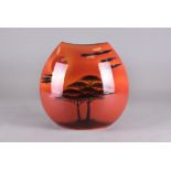 A Poole Pottery ovoid vase, the elliptical body with landscape sunset pattern, printed and moulded