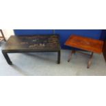 A ebonised rectangular Chinese style coffee table, together with a rectangular mahogany coffee table