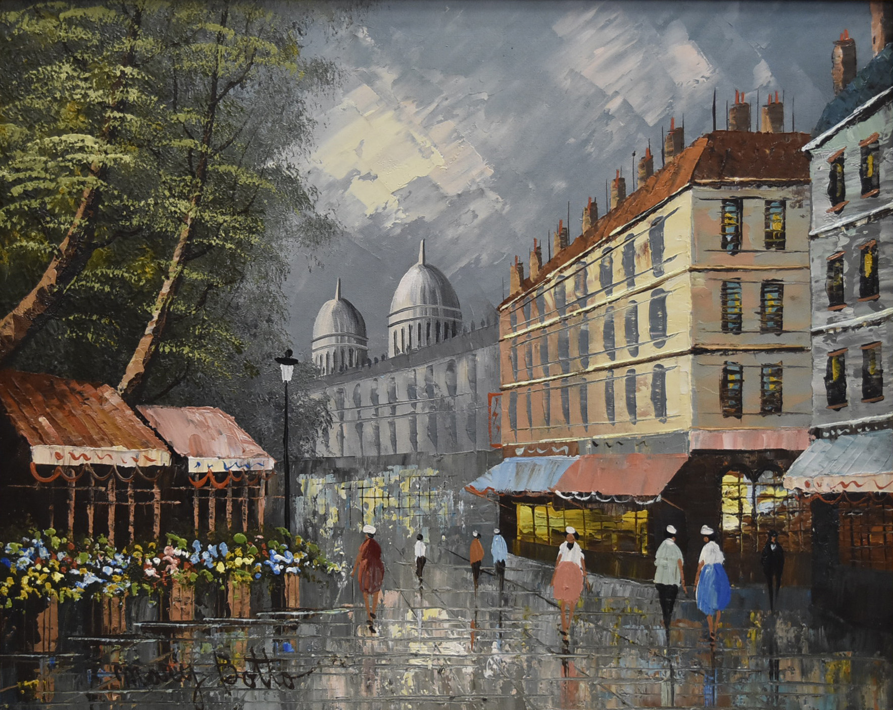 Mary Botto (1913-2002) pair of oil on canvas, A Parisian Street Scene with a Kiosk' & 'A Parisian - Image 3 of 3