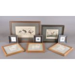 Three framed prints, including two 19th Century nature studies, a collection of miniature coloured