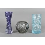 Ingrid Glashutte 'Rock Crystal' range, a trio of textured glass items to include a cylinder vase