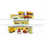 Matchbox Lesney 1-75 Series Commercials, 28 Mack Dump Truck, 71 Wreck Truck, 63 Dodge Crane Truck,