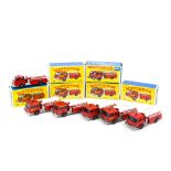 Matchbox Lesney 1-75 Series 29 Fire Pumper Truck, six examples, all differing variations including