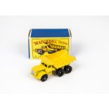 A Matchbox Lesney 1-75 Series 6c Euclid Quarry Truck, yellow body, six black wheels, scarce white