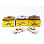 Matchbox Lesney 1-75 Series 22b Vauxhall Cresta, five examples, first metallic copper body, SPW,