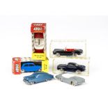 Lego and Pilot 1960s 00 Gauge cars, MB 190 SL in black and Karmann in royal blue, both in clear half