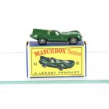 A Matchbox Lesney 1-75 Series 41b Jaguar D Type, dark green body, RN5, wire wheels, in original type