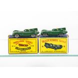 Matchbox Lesney 1-75 Series 41b Jaguar D Type, two examples, both dark green body, RN41, one with