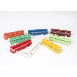 Tri-ang Minix 00 Gauge loose RC 14 AEC Strachans Bus, eight models including maroon and two types of