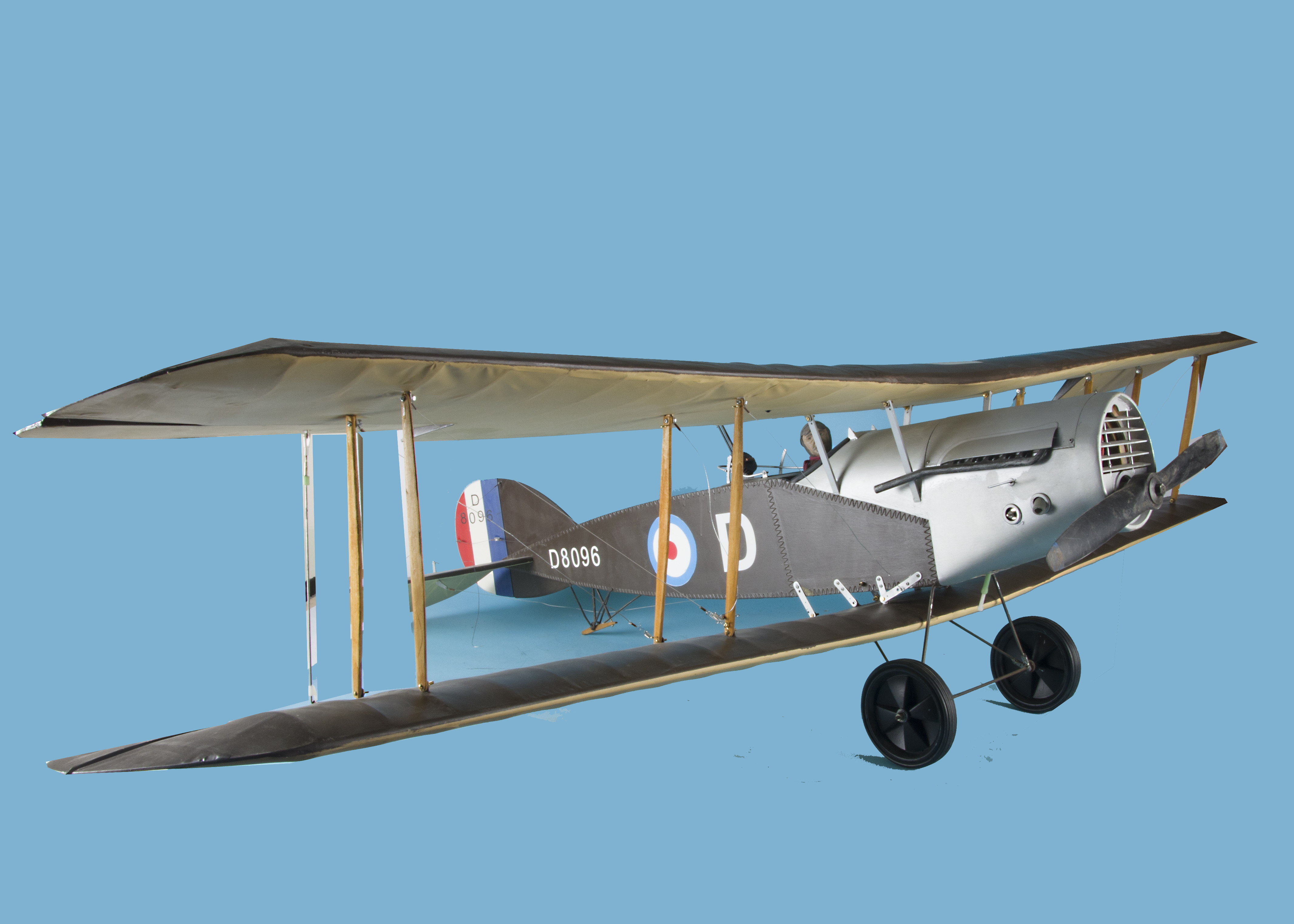 A large scratch built flying scale model of a Bristol World War One biplane fighter, well