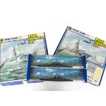 1970s Hornby Minic 1:1200 Waterline Models, Naval Harbour Sets (2), m742 Bismarck and M745