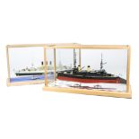 A pair of complete Russian made plastic kitbuilt models of Russian Battleships, built and painted to