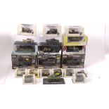 Military Vehicles and Tanks, A boxed /cased collection of WWII era models 1:72 and smaller scale,