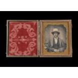 Portrait Daguerreotypes of Gentlemen, sixth-plate of man with white tie, framed and glazed, P-F, and