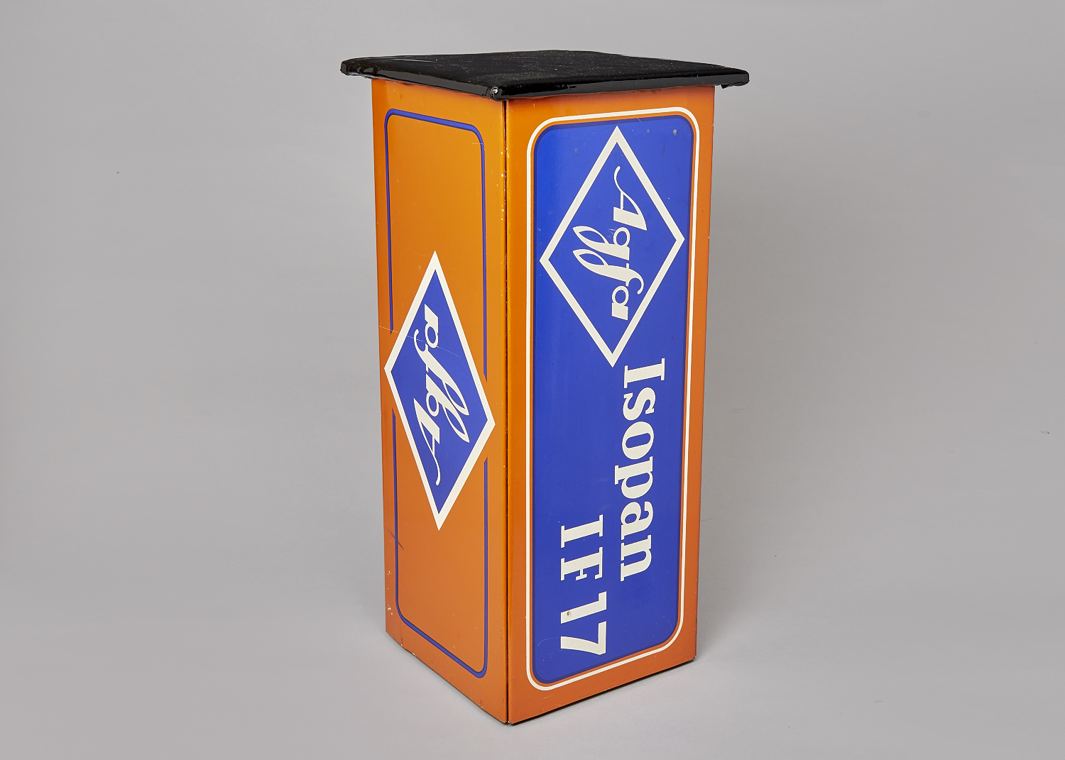 An Agfa enamelled tinplate Promotional Stool, in the form of a box of Isopan IF17/ISS21 roll film,