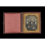 Cased Group Portrait Daguerreotypes, quarter-plate - two young ladies, tinted and gilt highlights,