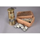 A set of 19th Century bone and ebony prisoner of war dominoes, in Carrington & Co card box (af), a