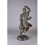 A 20th Century Japanese bronze figure, modelled as a samurai with sword, on circular plinth base, 66