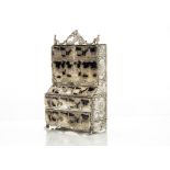 A mid to late 19th century continental silver miniature bureau bookcase jewellery box, having