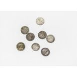 A collection of eight 17th & 18th century Maundy two pence coins, with dates including 1672, 1676,