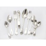 A harlequin part canteen of Georgian and Victorian silver flatware, all fiddle pattern by various