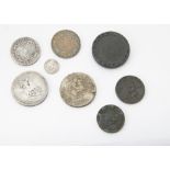 Eight 18th and 19th century British coins, including a Charles II 1683 half crown, worn, two