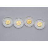 Four modern small gold coins, each 0.5g 14ct gold coin in capsule with certificate from The 12