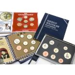 Seven Royal Mint UK proof sets, together with other proof sets and card mounted coins, and coins