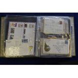 A collection of World stamps and other items, including three green folders and albums with