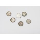 Six 19th century Maundy four pence coins, including dates for 1800, 1826, 1836, 1860, 1869 and 1880,