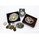 A collection of five US coins, each in a Franklin Mint folder, together with an 1806 penny, a