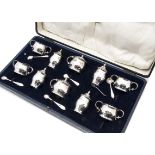 A good George V silver ten piece cruet set by JR, in James Ramsay of Dundee fitted box, comprising