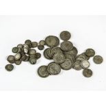 A collection of George V and VI silver coinage, including half crowns, florins, six and three