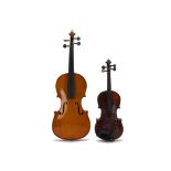 Violins, two violins in need of attention 10" Medo Fino made in France in Suzuki hard case