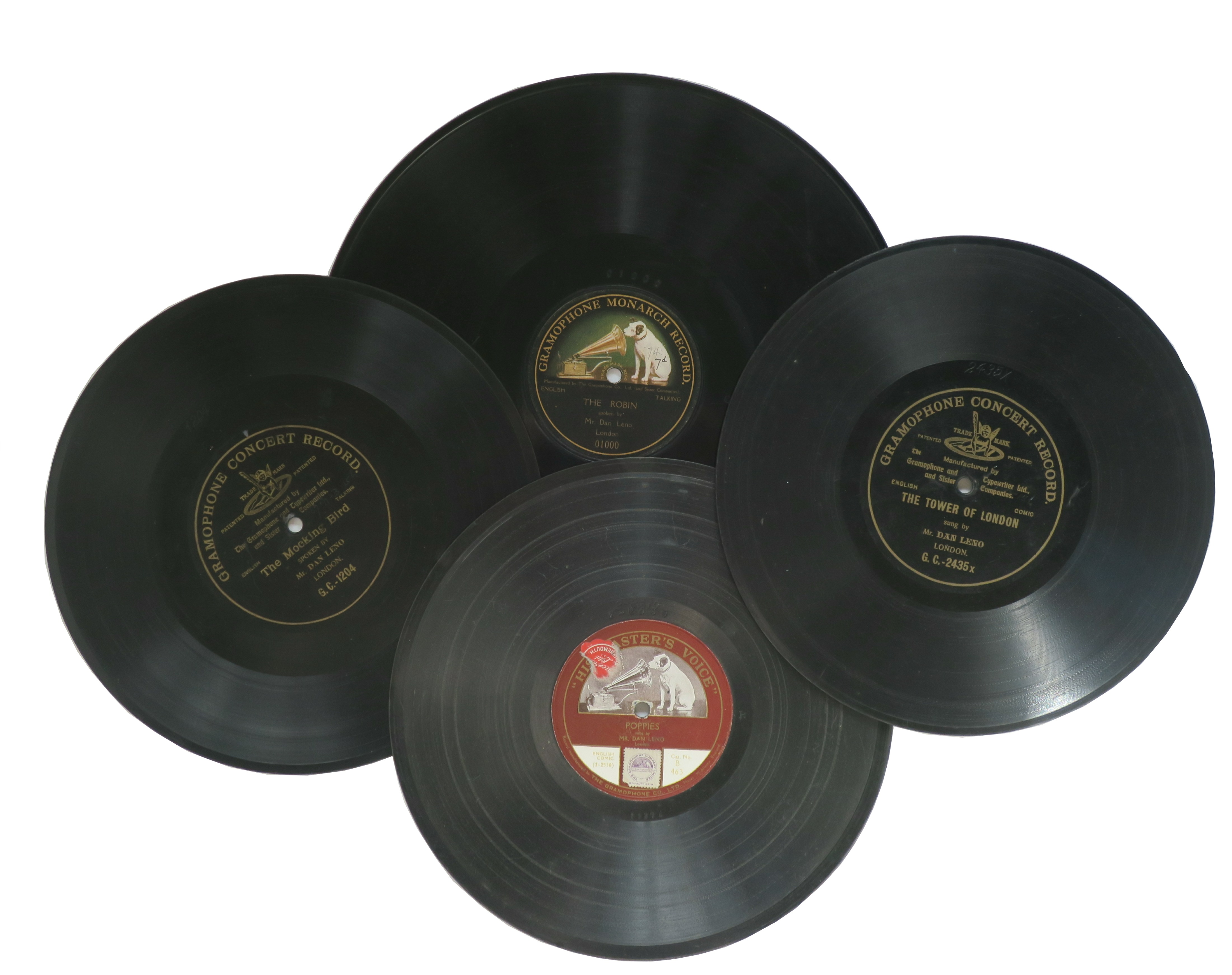 Music Hall and similar records, Dan Leno: thirteen 10-inch and three 12-inch, G & T, GCL and HMV,