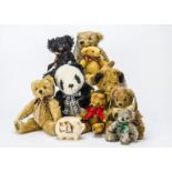 Nine Merrythought teddy bears, Three limited editions - Magnet Panda, British Bertie and an