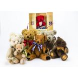 Eight Merrythought teddy bears, Limited editions - The Coronation Bear, in original box, Magnificent