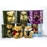 Eight small Merrythought teddy bears, For Harrods - Anthony Bear, 2001 and 2005 Christmas Bears, two