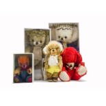 Five Merrythought limited edition Cheeky bears, Ancestor of Cheeky 9 of 1000; Rainbow Cheeky 77 of