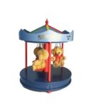 A Merrythought limited edition musical Cheeky carousel, with three Cheeky bears, wooden painted blue