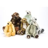 Six Dean’s Rag Book Jill Baxter teddy bears, Including Lonesome, Bilberry, Mushy Pea, Greengage