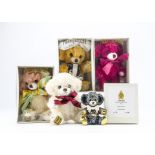 Five small Merrythought limited edition Cheeky bears, Cordon Bleu 36 of 500; Cranberry 12 of 500;