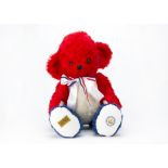 A large Merrythought Cheeky Coronation Jubilee bear, 1953-2003, red, white and blue, 31 of 100 —