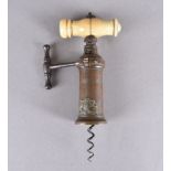 A Victorian ratchet and pin bone handled cork screw, in the style of Thomason, 20 cm