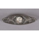 A late 18th/early 19th Century navette shaped filigree worked hinged box, silver plated, floral